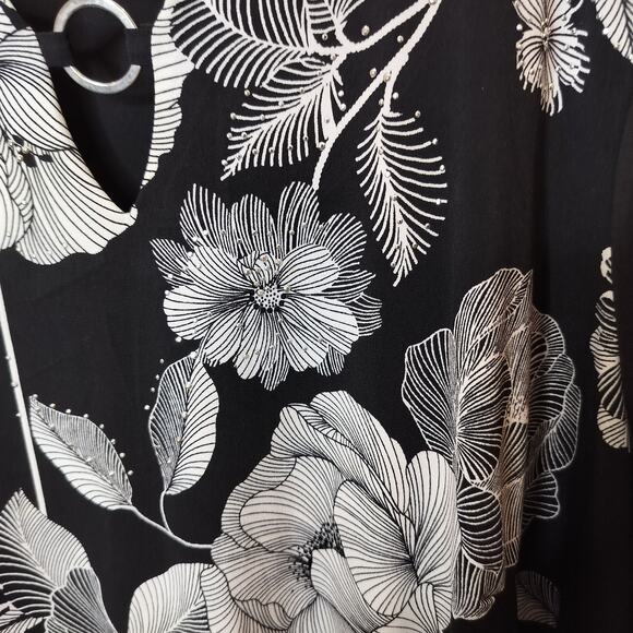 JM Collection Floral Dress Long Sleeve Black Stretch - Picture 7 of 10